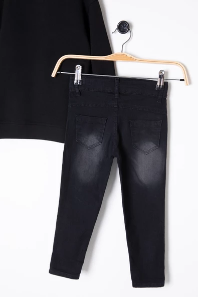 Siyah Fermuar Yakalı Sweatshirt ve Jean Pantolonlu Erkek Çocuk Takım 20107 - 5