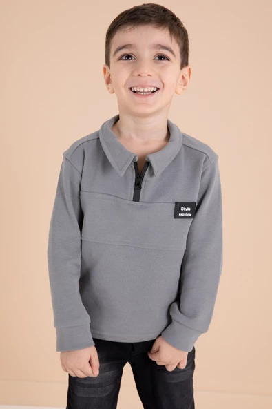 Füme Fermuar Yakalı Sweatshirt ve Jean Pantolonlu Erkek Çocuk Takım 20110 - 2