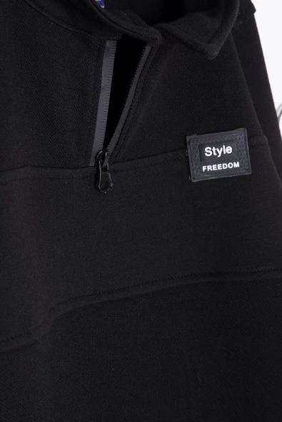Siyah Fermuar Yakalı Sweatshirt ve Jean Pantolonlu Erkek Çocuk Takım 20107 - 3
