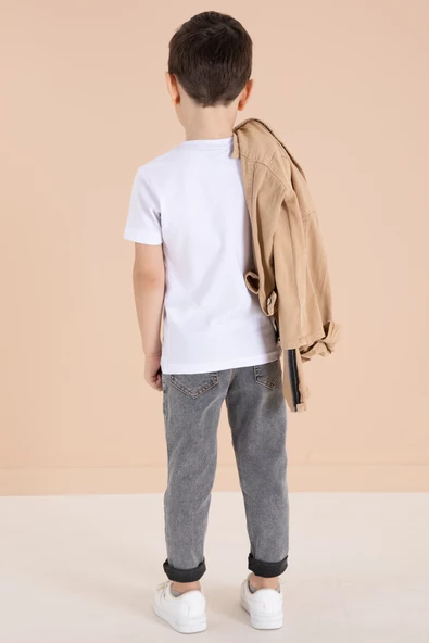 Krem Fermuarlı Ceketli Tişörtlü Erkek Çocuk 3lü Alt Üst Takım 19963 - 5