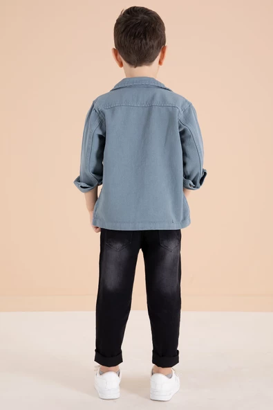 Mavi Jean Ceketli Pantolonlu Erkek Çocuk 3lü Takım 20015 - 5