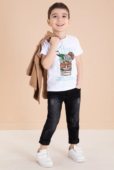 Kahve Jean Ceketli Pantolonlu Erkek Çocuk 3lü Takım 20013 - 3