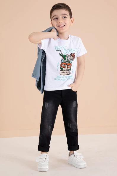 Mavi Jean Ceketli Pantolonlu Erkek Çocuk 3lü Takım 20015 - 3