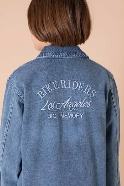 Lacivert Yazı Nakışlı Jean Gömlekli Tişörtlü Erkek Çocuk 2li Takım 20034 - 5