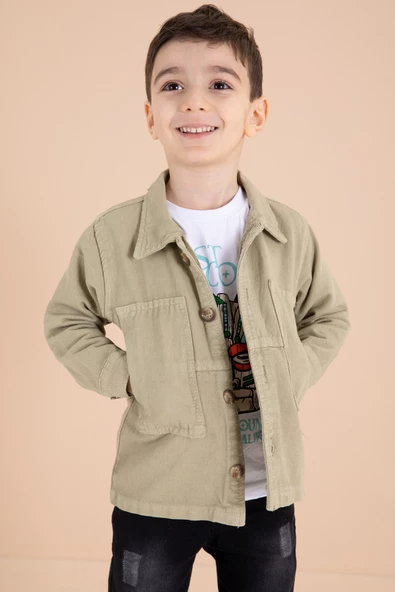 Yeşil Jean Ceketli Pantolonlu Erkek Çocuk 3lü Takım 20016 - 2