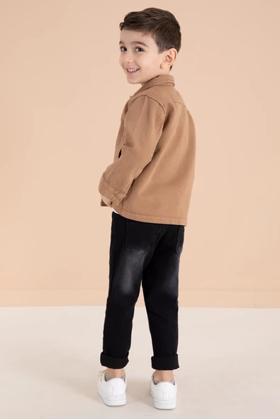 Kahve Jean Ceketli Pantolonlu Erkek Çocuk 3lü Takım 20013 - 5