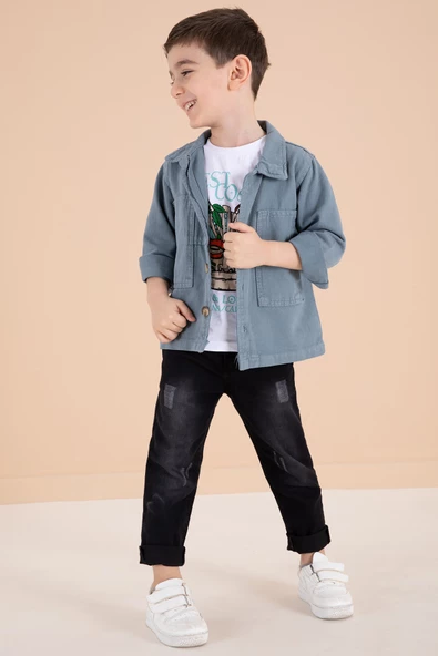 Mavi Jean Ceketli Pantolonlu Erkek Çocuk 3lü Takım 20015 - 4