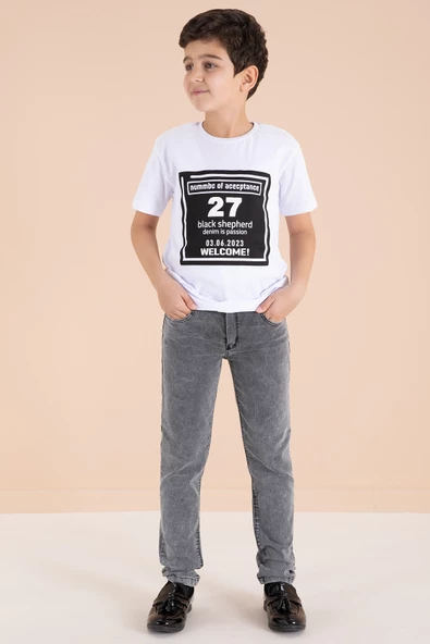 Mavi Armalı Gömlekli Jean Pantolonlu Erkek Çocuk 3lü Takım 19995 - 4