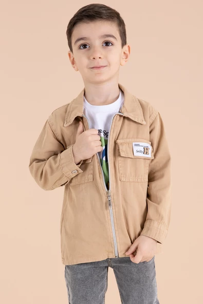 Krem Fermuarlı Ceketli Tişörtlü Erkek Çocuk 3lü Alt Üst Takım 19963 - 2