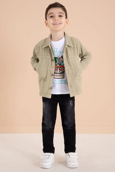 Yeşil Jean Ceketli Pantolonlu Erkek Çocuk 3lü Takım 20016 - 3