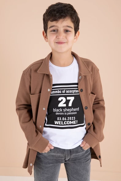 Kahve Armalı Gömlekli Jean Pantolonlu Erkek Çocuk 3lü Takım 19993 - 4