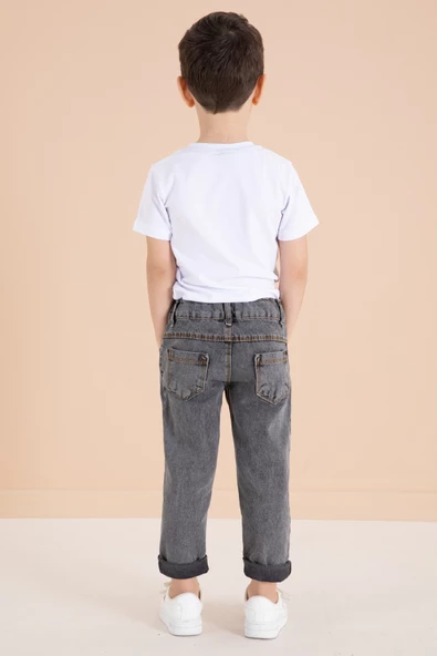 Füme Yazı Nakışlı Ceketli 3lü Erkek Çocuk Jean Takım 20003 - 6