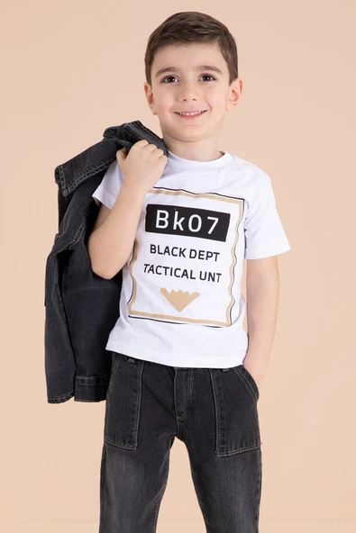 Füme Düğmeli Jean Ceketli Pantolonlu Erkek Çocuk 3lü Takım 20010 - 5