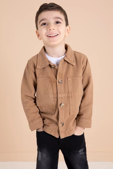 Kahve Jean Ceketli Pantolonlu Erkek Çocuk 3lü Takım 20013 - 2