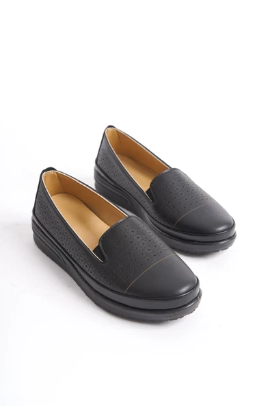Kadın Önü Delikli Desenli Düz Loafer Comfort Taban Tam Kalıp Günlük Ayakkabı - 4