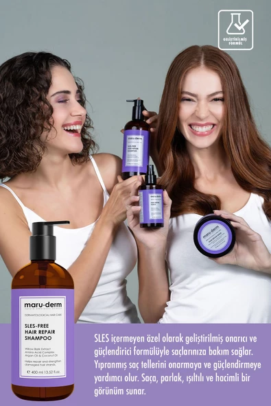 Maru.Derm Saç Onarıcı Sülfatsız Şampuan 400 ML | Yıpranmış Zayıf Saçlar | Sülfatsız, Tuzsuz, Vegan Şampuan - 3