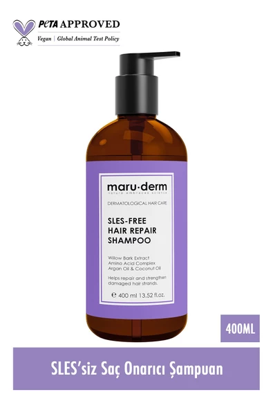 Maru.Derm Saç Onarıcı Sülfatsız Şampuan 400 ML | Yıpranmış Zayıf Saçlar | Sülfatsız, Tuzsuz, Vegan Şampuan - 2