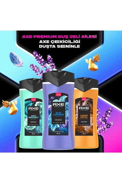 Axe Premium Collection Aqua Bergamot + Blue Lavender + Copper Santal Duş Jeli 3 x 300 ML - Resim 8