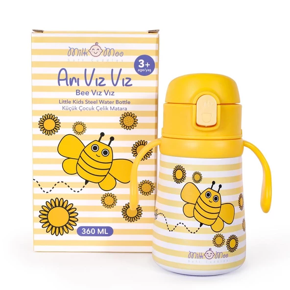 Milk&Moo Çelik Küçük Çocuk Matarası Arı Vız Vız 360 ml - 2