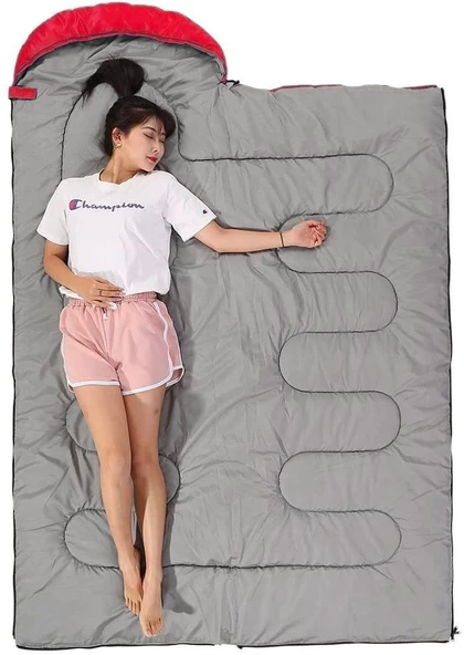 Evolite Camper Pro SQ Birleştirilebilir 2 Kişilik Uyku Tulumu - Kırmızı - 2