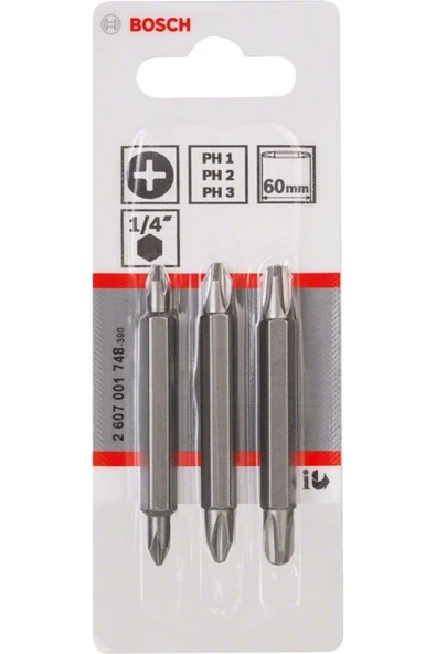 Bosch Ph1/2/3*60 Mm 3'lü Çift Taraflı Vidalama Ucu - 2607001748 - 2