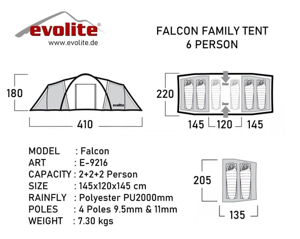 Evolite Falcon 6 Kişilik Odalı Aile Çadırı - 3