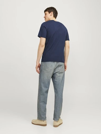 Jack Jones Erkek Pamuklu Lacivert Bisiklet Yaka Tişört 12256774 - 3