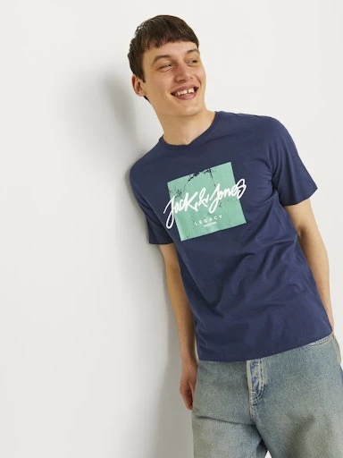 Jack Jones Erkek Pamuklu Lacivert Bisiklet Yaka Tişört 12256774 - 6
