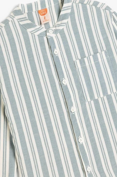 Koton Erkek Bebek Uzun Kollu Cep Detaylı Hakim Yaka Çizgili Gömlek - 3