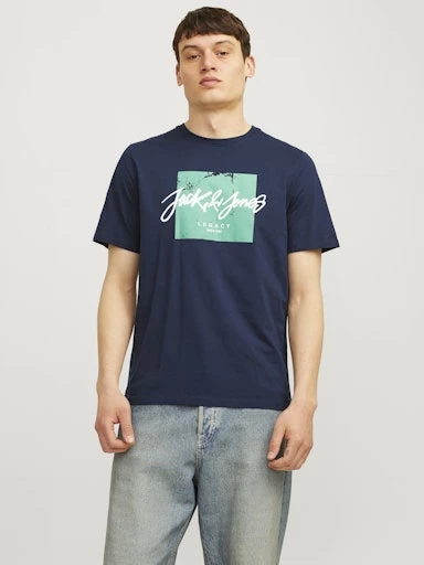 Jack Jones Erkek Pamuklu Lacivert Bisiklet Yaka Tişört 12256774 - 7