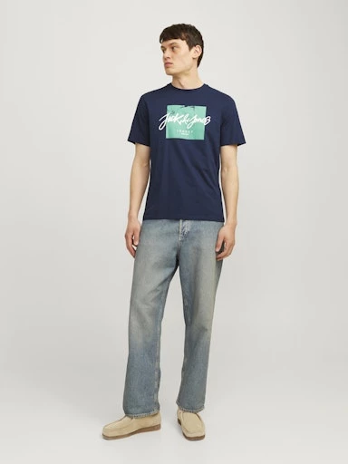 Jack Jones Erkek Pamuklu Lacivert Bisiklet Yaka Tişört 12256774 - 2