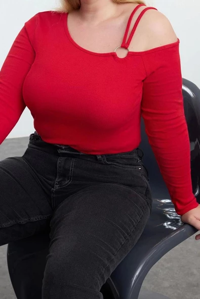 Stil Kadın Kaşkorse Bluz Regular Örme Fitted Kalıp Büyük Beden - 2