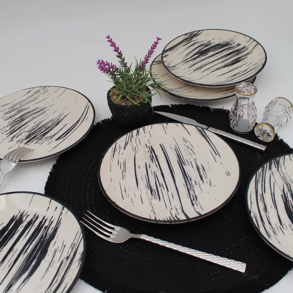 Anka 20 Cm Seramik Pasta Tabağı 6 Adet -  Siyah