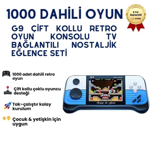 G9 Çift 1000 Oyunlu Retro Konsol Çift Kollu Nostaljik Oyunlu ürün görseli 1