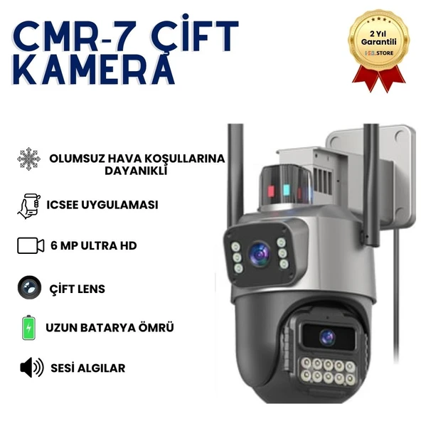 CMR7 Çift Kameralı Mini Kamera | Full HD Çift Açı Kayıt | Type-C Uyumlu Kompakt Vlog & Güvenlik Kamerası ürün görseli