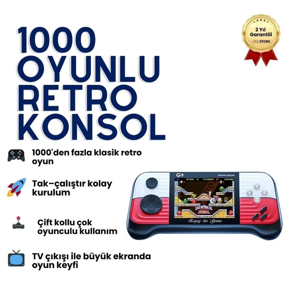 G9 1000 Oyunlu Retro Konsol – Eski Zamanların Keyfini Taşınabilir ve Kolay Kullanımda Yaşayın! ürün görseli 1