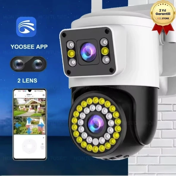 355 Derece Dönebilen Otomatik Takipli Yoosee Uygulamalı Çift Lensli Gece Görüşlü IP Güvenlik Kamerası 2 Antenli ürün görseli