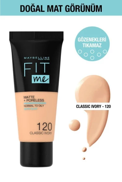 Maybelline New York Fit Me Matte+poreless Fondöten - 120 Classic Ivory 3600531324520