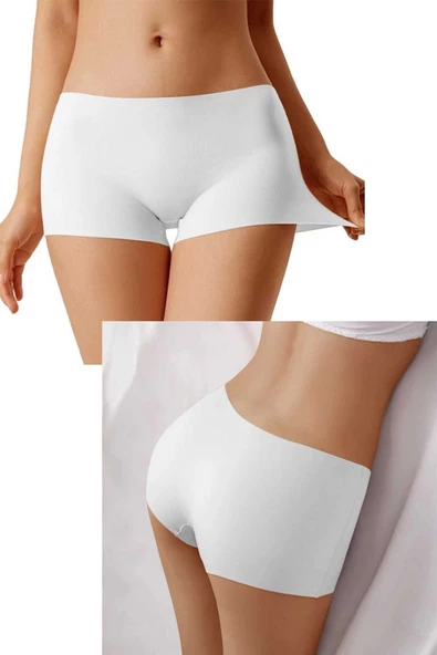 Kadın Dikişsiz Görünmez İz Yapmaz Mini Şort Boxer Beyaz - 3