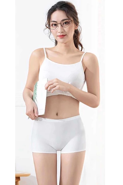 Kadın Dikişsiz Görünmez İz Yapmaz Mini Şort Boxer Beyaz - 5
