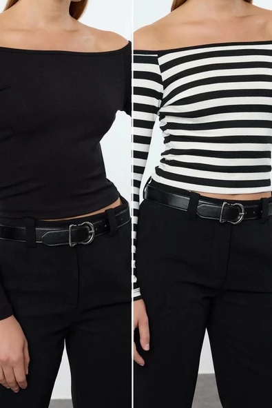 Stil Kadın Soft Touch Yumuşak Kumaşlı Fitted Vücuda Oturan Esnek Bluz Crop Örme Slim Kalıp Düşük Kol