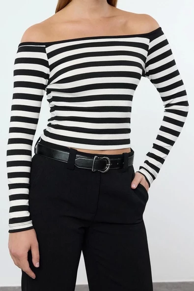 Stil Kadın Soft Touch Yumuşak Kumaşlı Fitted Vücuda Oturan Esnek Bluz Crop Örme Slim Kalıp Düşük Kol - 5
