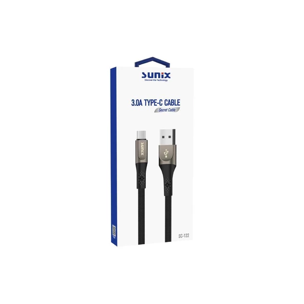 Sunix 3.0A Usb-A Type-C  Örgülü Secret Data ve Şarj Kablosu SC-122 - 2