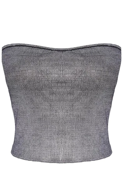 Stil Kadın Varaklı Straplez Yaka Bluz Crop Triko Slim Kalıp - 3