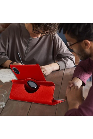 Honor Pad X9 11.5 inç Uyumlu 360° Dönebilen Uyku Modlu Standlı Pu Deri Tablet Kapaklı Kılıf  Kırmızı - 4