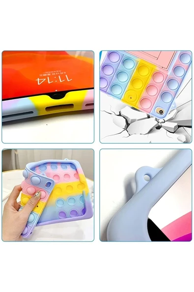 Samsung Galaxy Tab A9 8.7 Inç Tablet Uyumlu Popit Kılıf Standlı Çocuk Kılıfı Askılı SM-X110  GÖKKUŞAĞI - 5