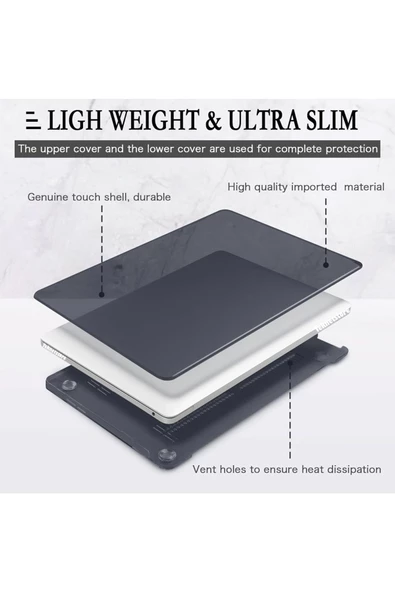 Apple Macbook Air 13.6'' M2-m3 Çip 2022/2024 A2681 A3113 Uyumlu Simli Şeffaf Koruyucu Kapak Parlak  Siyah Şeffaf - 6