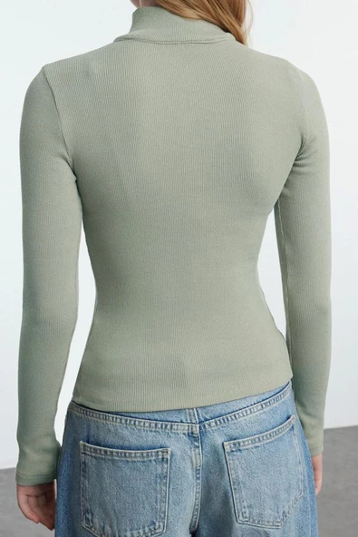 Stil Kadın Fitted vücuda Oturan Esnek Bluz Regular Örme Slim Kalıp - 4
