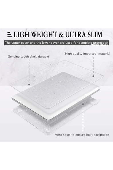 Apple Macbook Air 13.6'' M2-m3 Çip 2022/2024 A2681 A3113 Uyumlu Simli Şeffaf Koruyucu Kapak Parlak  Simli Şeffaf - Resim 5