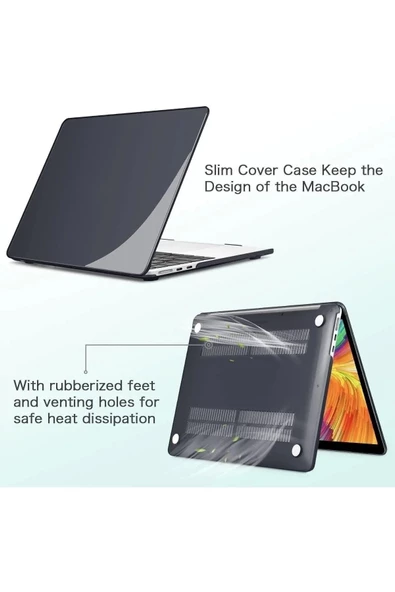 Apple Macbook Air 13.6'' M2-m3 Çip 2022/2024 A2681 A3113 Uyumlu Simli Şeffaf Koruyucu Kapak Parlak  Siyah Şeffaf - 4